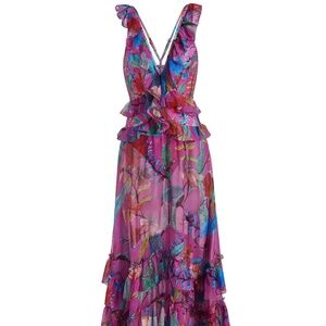 PatBo Zamia Ruffle V-Neck Dress in Magenta